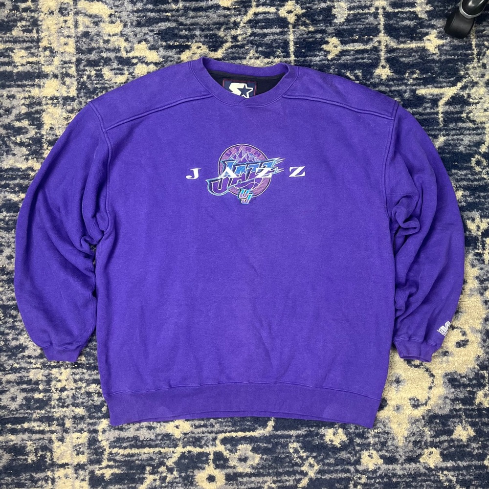 Vintage Starter Utah Jazz Sweatshirt Purple NBA Mountain Logo Mens XXL SU-340